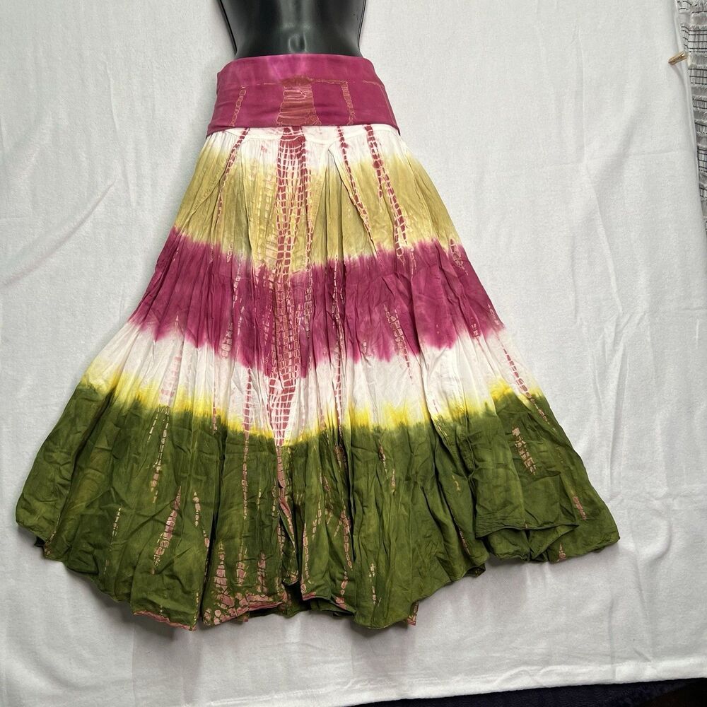 Solitaire Tie Dye Cotton Maxi Skirt Fold Over Waist Boho Festival NWT S Y2K